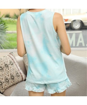 Sets Women's 2-Piece Gradient Ruffles Sleeveless Loose Fit Sleepwear Loungewear - Light Green - CX190XEXG96