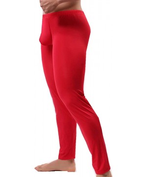 Thermal Underwear Mens Ice Silk Long Johns Leggings Tight Slim Pants Underwear Base Layer Bottom - Red - CE18LT3EMES