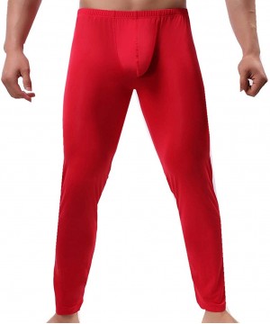 Thermal Underwear Mens Ice Silk Long Johns Leggings Tight Slim Pants Underwear Base Layer Bottom - Red - CE18LT3EMES