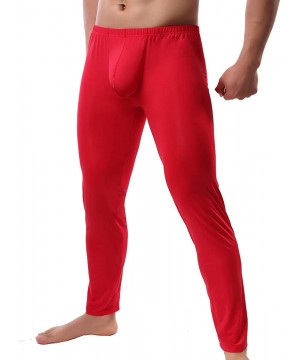 Thermal Underwear Mens Ice Silk Long Johns Leggings Tight Slim Pants Underwear Base Layer Bottom - Red - CE18LT3EMES