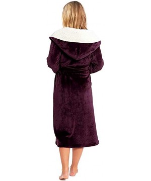 Robes Womens Fleece Bathrobe- Soft Hooded Velvet Nightgown Thick Kimono Robes for Women- Warm Robes House Coat - Red - CB18AU...