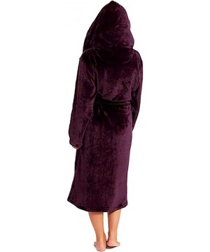 Robes Womens Fleece Bathrobe- Soft Hooded Velvet Nightgown Thick Kimono Robes for Women- Warm Robes House Coat - Red - CB18AU...