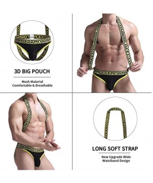 Briefs Mens Jockstrap Thong Underwear Mesh Suspenders Wrestling Singlet Jock Strap Athletic Supporter Bodysuit for Men - Blac...