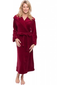 Robes Plush Robes for Women- Plush Bathrobes for Women- Long Hooded Womens Robe - Red - C712K381I1F