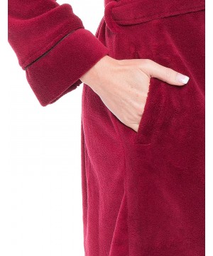 Robes Plush Robes for Women- Plush Bathrobes for Women- Long Hooded Womens Robe - Red - C712K381I1F