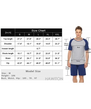 Sleep Sets Men's Cotton Pajama Set Short Sleeve Crew Neck Contrast Lounge Sleepwear Sets - Blue - CL18R3Y539L