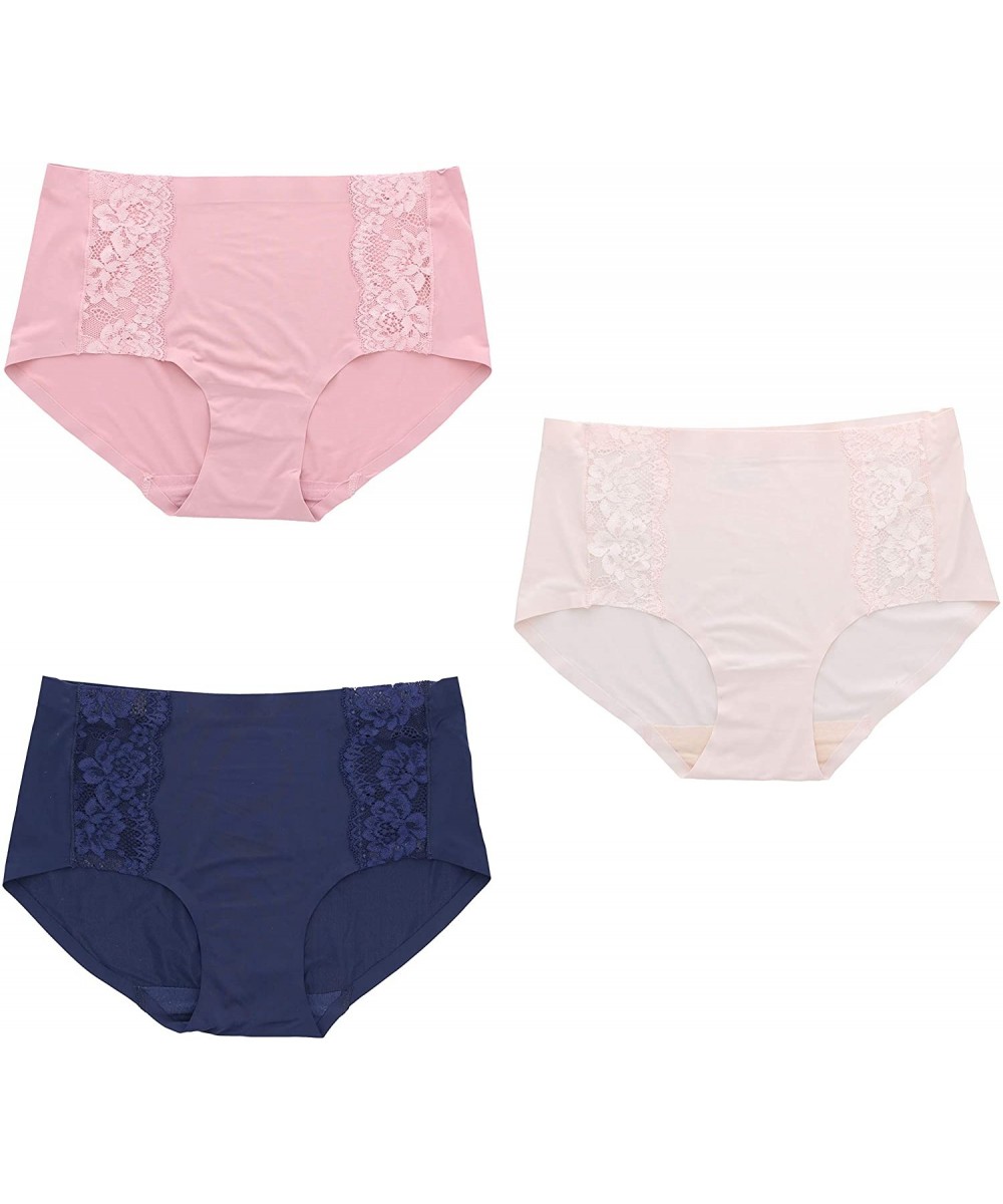 Panties Intimates Women's Lacey Seamless Underwear- Hi-Rise Brief Panties (3Pr) - Navy- Blush- Dusty Rose - CS18XWTHO8X