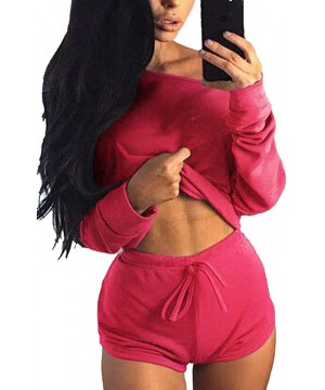 Sets Women 2 Piece One Off Shoulder Outfit Long Sleeve Shorts Sweatsuits Set - Red - C3198XT2IIH