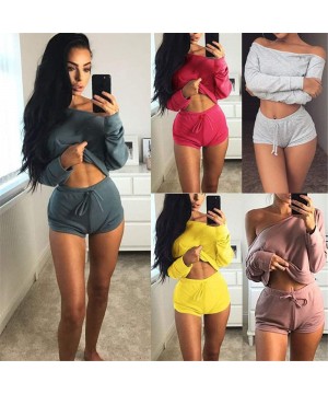 Sets Women 2 Piece One Off Shoulder Outfit Long Sleeve Shorts Sweatsuits Set - Red - C3198XT2IIH