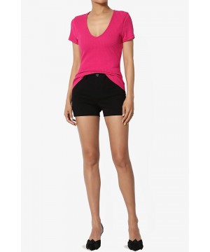 Shapewear Basic Essential V-Neck Short Sleeve Stretch Ribbed Fitted Top T-Shirt - 82 Magenta - CT18T98SG7O