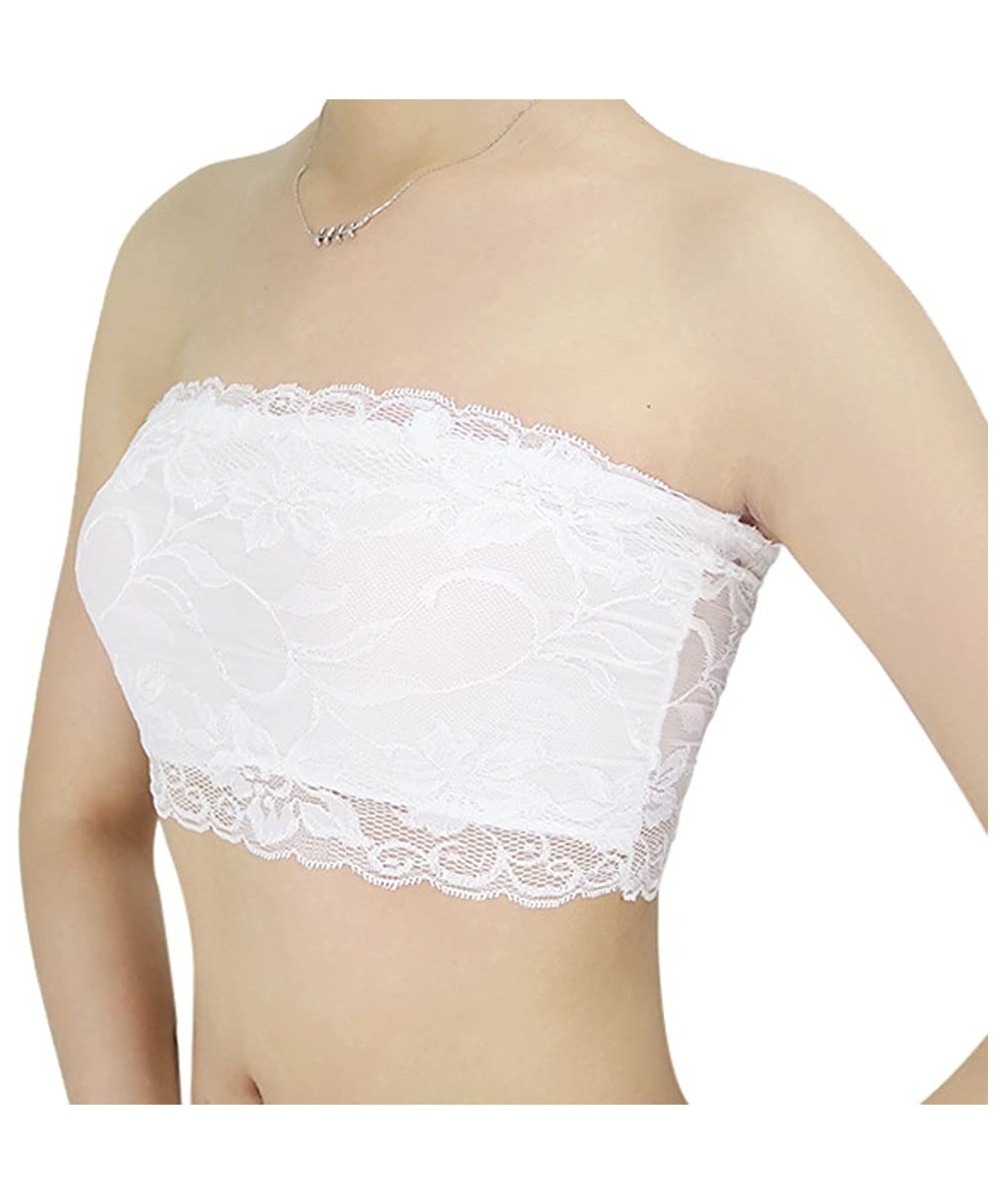 Camisoles & Tanks Fashion Floral Lace Strapless Boob Bandeau Tube Tops Bra for Women Ladies Size XL (White) - CH184RUM2LG