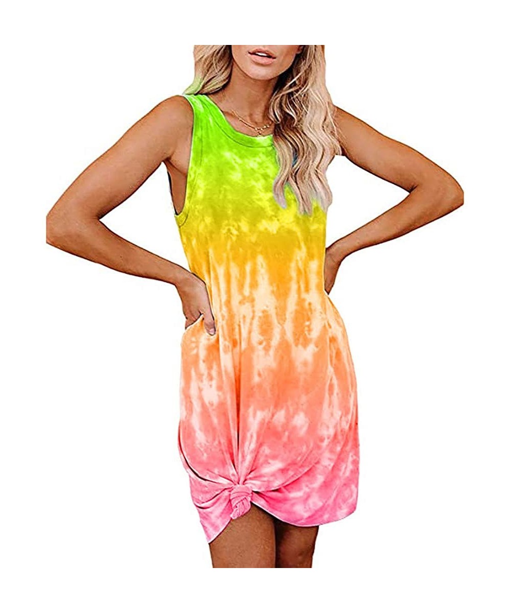 Nightgowns & Sleepshirts Fashion Womens Tie-Dye Sleeveless Loungewear Swing Loose Comfy Casual Tank Dress - A-green - CV19CSW...