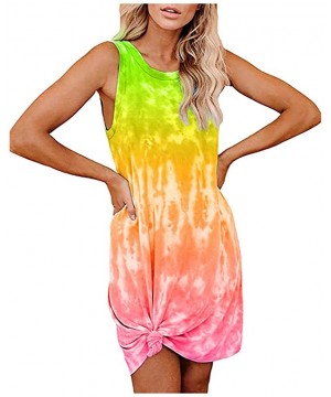 Nightgowns & Sleepshirts Fashion Womens Tie-Dye Sleeveless Loungewear Swing Loose Comfy Casual Tank Dress - A-green - CV19CSW...