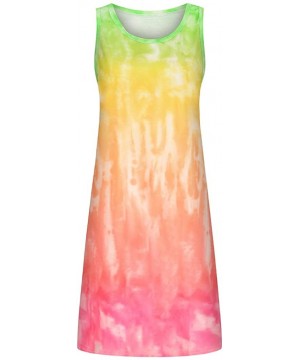 Nightgowns & Sleepshirts Fashion Womens Tie-Dye Sleeveless Loungewear Swing Loose Comfy Casual Tank Dress - A-green - CV19CSW...