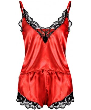 Thermal Underwear 2PC Women's Babydoll Underwear Set- Soft Lace Nightdress Nightgown Sleepwear Lingerie - Red - CR18Q7MKGL2