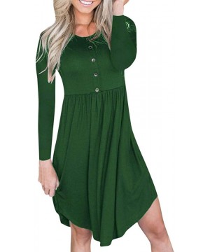 Slips Fashion Women O Neck Button Long Sleeve Irregular Dress Lace Stitching Short-Sleeved Solid Color Hem Swing Dress - Gree...