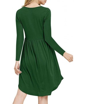 Slips Fashion Women O Neck Button Long Sleeve Irregular Dress Lace Stitching Short-Sleeved Solid Color Hem Swing Dress - Gree...