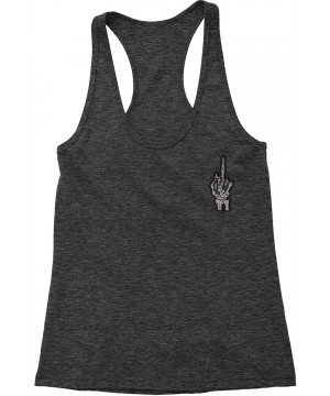 Camisoles & Tanks Embroidered Skeleton Middle Finger Patch (Pocket Print) Triblend Racerback Tank Top for Women - Charcoal Gr...