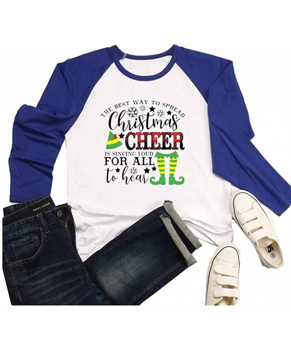 Garters & Garter Belts Women Merry Christmas Baseball T-Shirt | Long Sleeve Letters Print O-Neck Casual Tees - Blue - CA192IC...