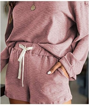 Sets Pajamas Women Long Sleeve Shirts Pockets Shorts Pants Tracksuit Sleepwear 2 Pieces - Pink - CG198330WLX