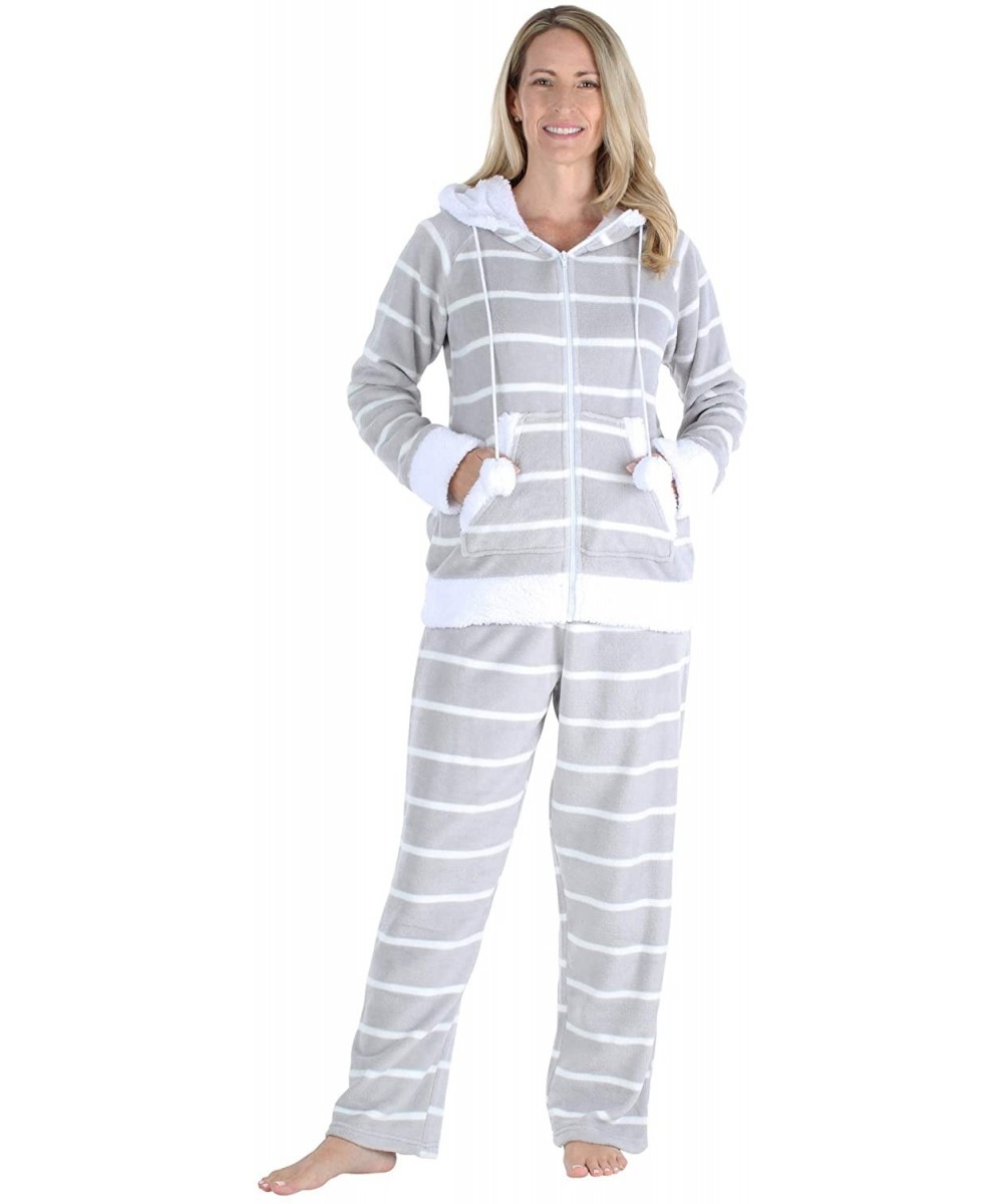 Sets Women's Fleece 2-Piece Loungewear Pajama Set - Grey Stripe - CD18QW5QHIA