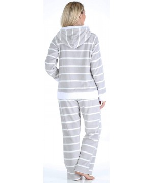 Sets Women's Fleece 2-Piece Loungewear Pajama Set - Grey Stripe - CD18QW5QHIA