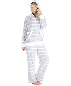 Sets Women's Fleece 2-Piece Loungewear Pajama Set - Grey Stripe - CD18QW5QHIA