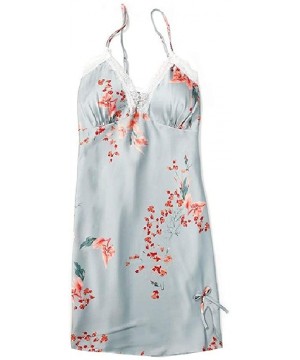 Nightgowns & Sleepshirts Women's Lace Vintage Retro Lounger Sling Nightwear Printing Pajamas - Green - CH19E7GD0K6