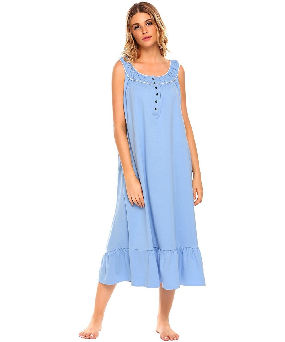 Nightgowns & Sleepshirts Women's Sleeveless Nightgown Sleepwear Pretty Babydoll Pajamas Ruffle Sleep Dress - Light Blue - CQ1...