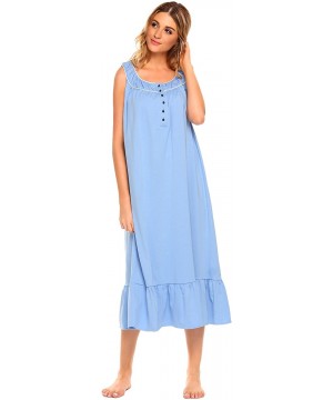 Nightgowns & Sleepshirts Women's Sleeveless Nightgown Sleepwear Pretty Babydoll Pajamas Ruffle Sleep Dress - Light Blue - CQ1...