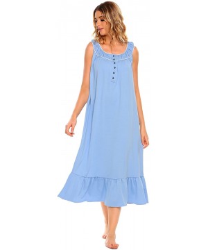 Nightgowns & Sleepshirts Women's Sleeveless Nightgown Sleepwear Pretty Babydoll Pajamas Ruffle Sleep Dress - Light Blue - CQ1...