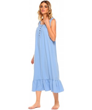 Nightgowns & Sleepshirts Women's Sleeveless Nightgown Sleepwear Pretty Babydoll Pajamas Ruffle Sleep Dress - Light Blue - CQ1...