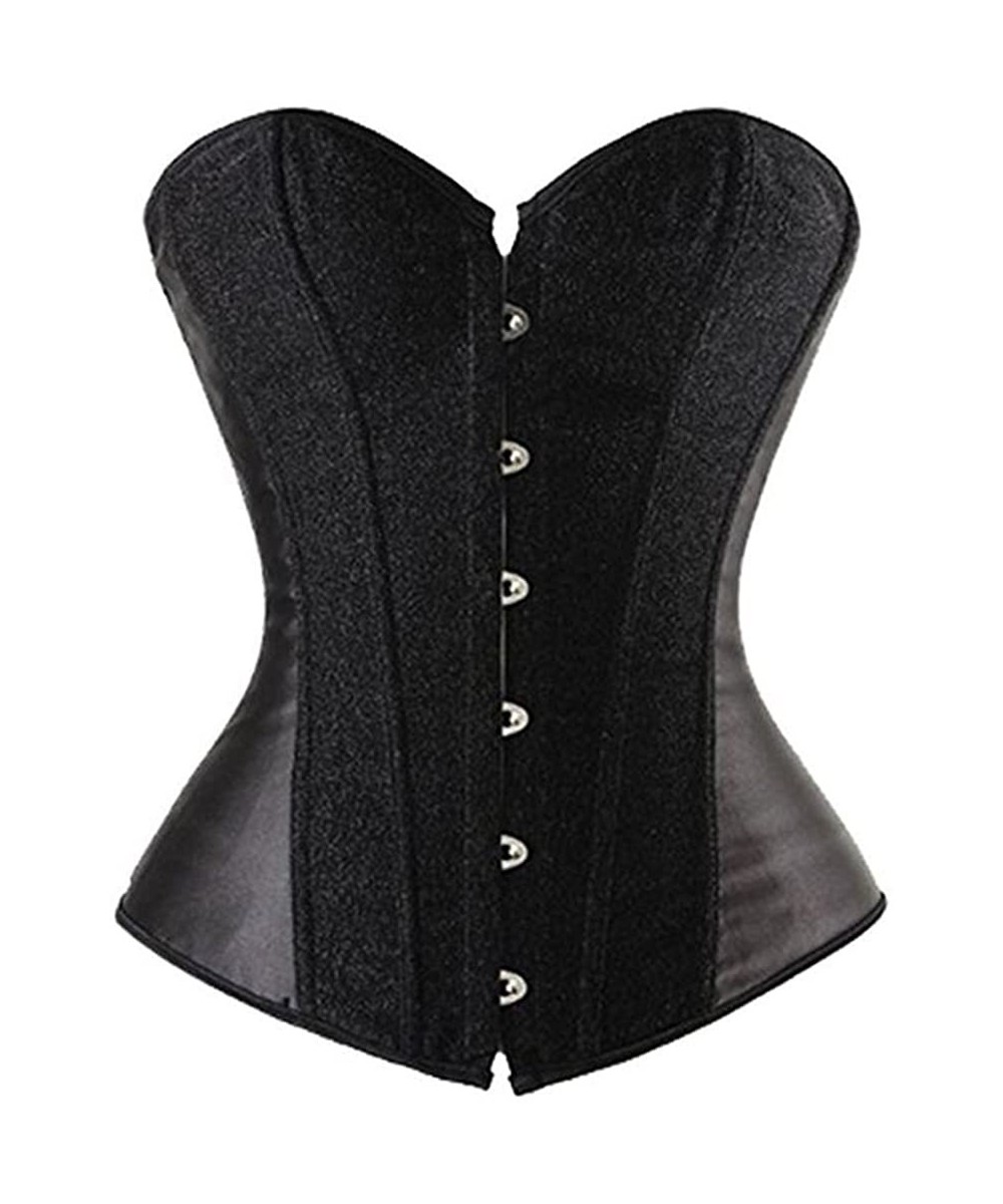 Bustiers & Corsets Black Satin Sexy Strong Boned Corset Lace Up Overbust Waist Cincher Bustier Bodyshaper Top - Also White & ...