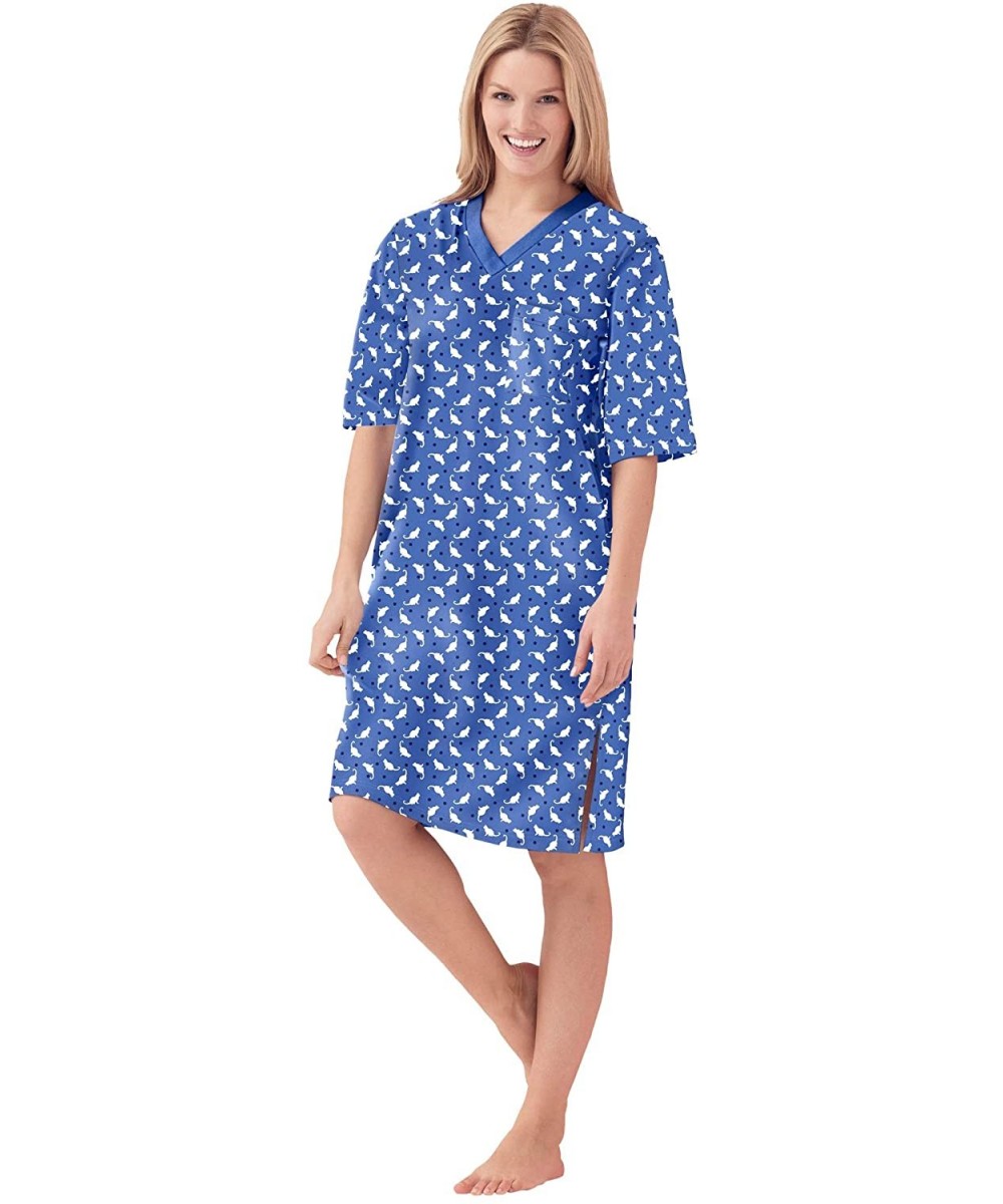 Nightgowns & Sleepshirts Women's Plus Size Print Sleepshirt Nightgown - Cornflower Blue Cat (0724) - C9190AY7NS9