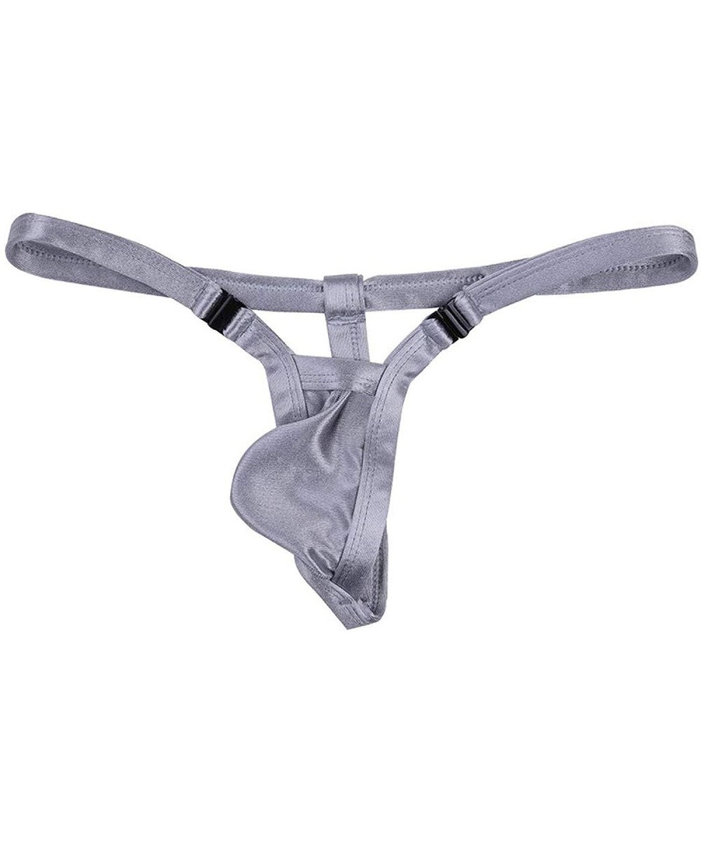 G-Strings & Thongs Thongs Underwear Men Jocks G Strings Free Buckle Low Rise Stretchy Bikini Bulge Pouch Sissy - Silver - CQ1...