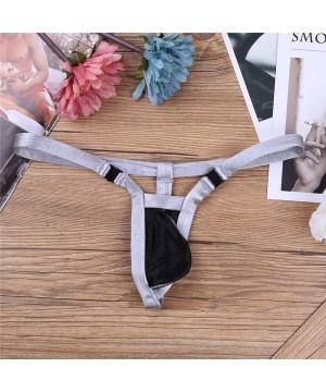 G-Strings & Thongs Thongs Underwear Men Jocks G Strings Free Buckle Low Rise Stretchy Bikini Bulge Pouch Sissy - Silver - CQ1...