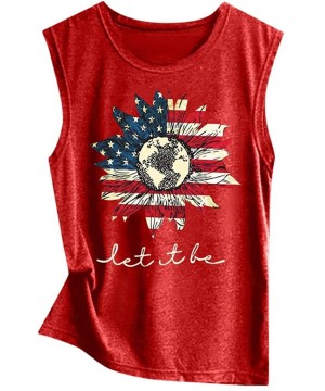 Thermal Underwear Fashion Women Tank American Flag Print Lace Tops Insert V-Neck Shirt Blouse - A Red1 - CG199CA96NY