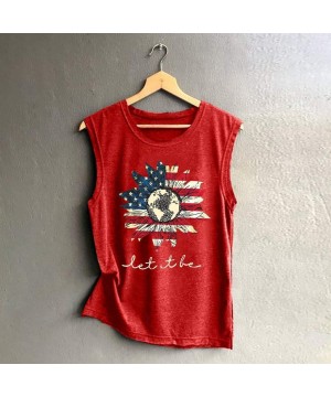 Thermal Underwear Fashion Women Tank American Flag Print Lace Tops Insert V-Neck Shirt Blouse - A Red1 - CG199CA96NY