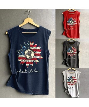 Thermal Underwear Fashion Women Tank American Flag Print Lace Tops Insert V-Neck Shirt Blouse - A Red1 - CG199CA96NY