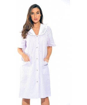 Nightgowns & Sleepshirts Short Sleeve Duster Housecoat Women Sleepwear - Purple - CK12N4Y9CZN