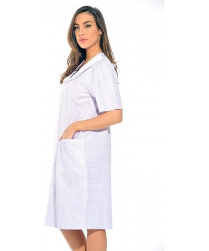 Nightgowns & Sleepshirts Short Sleeve Duster Housecoat Women Sleepwear - Purple - CK12N4Y9CZN