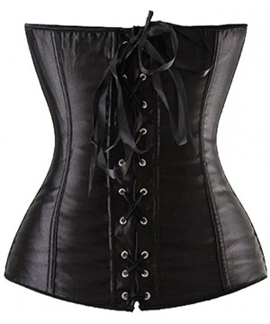 Bustiers & Corsets Black Satin Sexy Strong Boned Corset Lace Up Overbust Waist Cincher Bustier Bodyshaper Top - Also White & ...