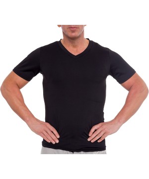 Shapewear 2 Pack Mens Slimming Light Compression V-Neck Body Shaper T-Shirt - Black - CL18EXKIQ7R