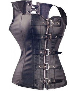 Bustiers & Corsets Women's Lace Up Boned Plus Size PVC Vinyl Gothic Waist Cincher Overbust Corset Bustier Body Shaper Top - F...