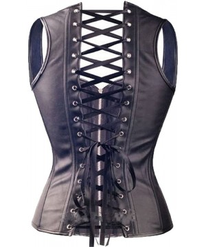 Bustiers & Corsets Women's Lace Up Boned Plus Size PVC Vinyl Gothic Waist Cincher Overbust Corset Bustier Body Shaper Top - F...