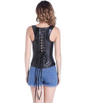 Bustiers & Corsets Women's Lace Up Boned Plus Size PVC Vinyl Gothic Waist Cincher Overbust Corset Bustier Body Shaper Top - F...