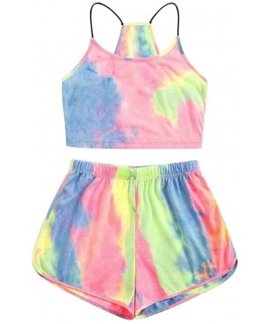 Sets Womens Pyjama Sets Summer Tie Dye Sportswear Sleeveless Tops Shorts Yoga Tank Cami Shirt Sleepwear Outfits Pink - C519CI...