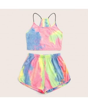 Sets Womens Pyjama Sets Summer Tie Dye Sportswear Sleeveless Tops Shorts Yoga Tank Cami Shirt Sleepwear Outfits Pink - C519CI...