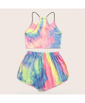 Sets Womens Pyjama Sets Summer Tie Dye Sportswear Sleeveless Tops Shorts Yoga Tank Cami Shirt Sleepwear Outfits Pink - C519CI...