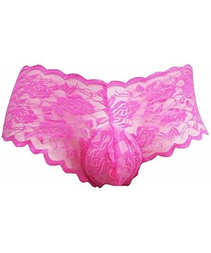 G-Strings & Thongs Sissy Pouch Panties Sexy Men's Lace Thong G-String Brief Hipster Underwear for Men - Hot Pink - CD194KX7SKU